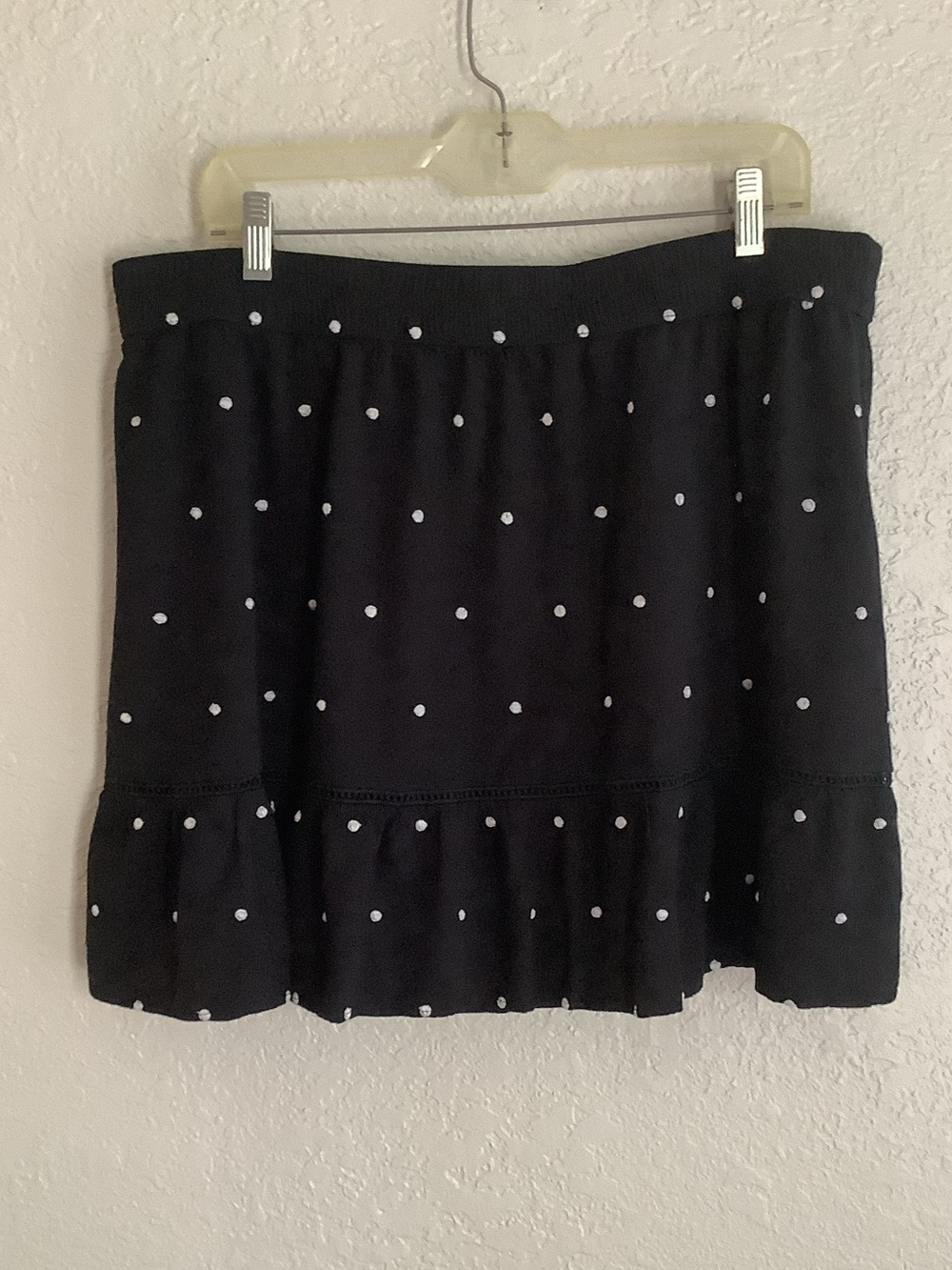 LOFT Black Mini Skirt with White Polka Dots and Tiered Hem